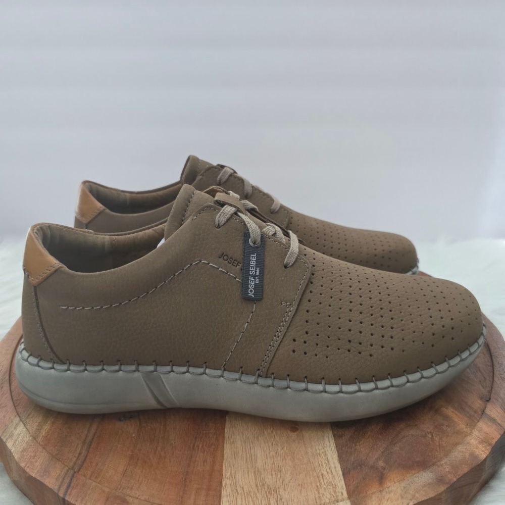 Josef Seibel Louis 06 Mens Sz 46 Taupe Leather Perforated Oxford Shoes 38406 NIB